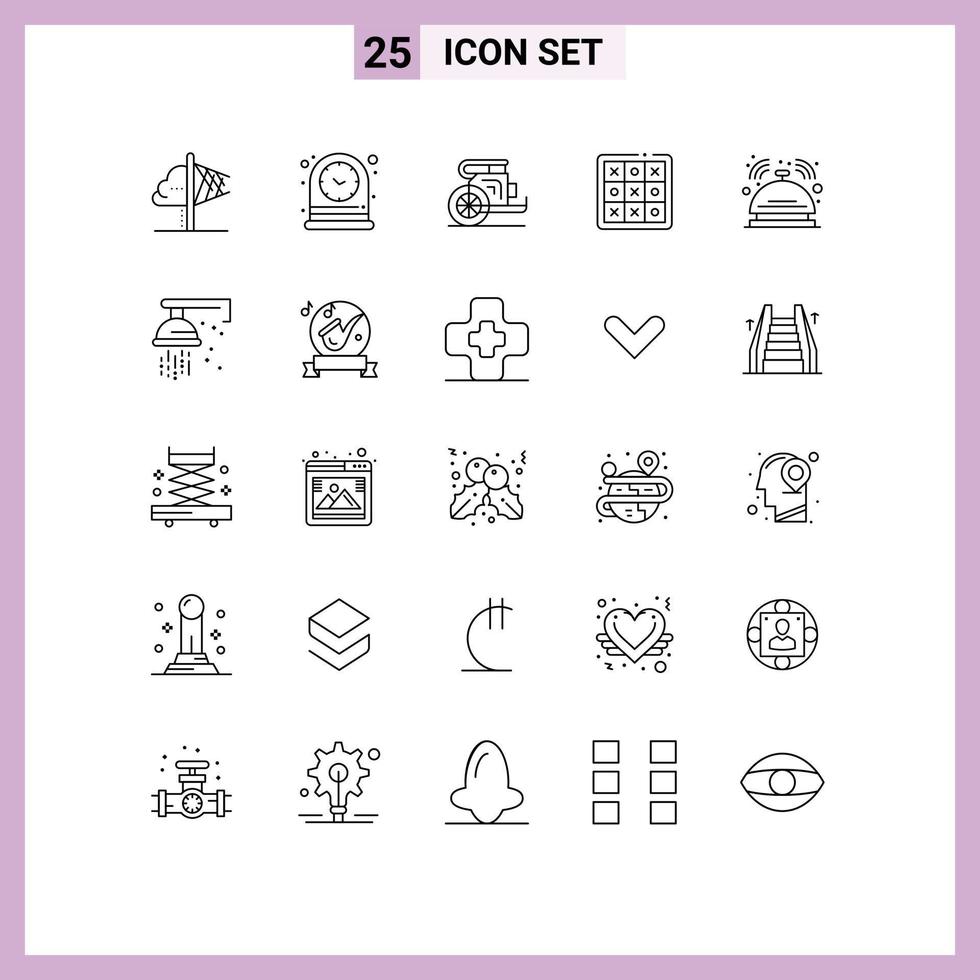 User Interface Pack of 25 Basic Lines of tic tac toe toe watch tac prince Editable Vector Design Elements