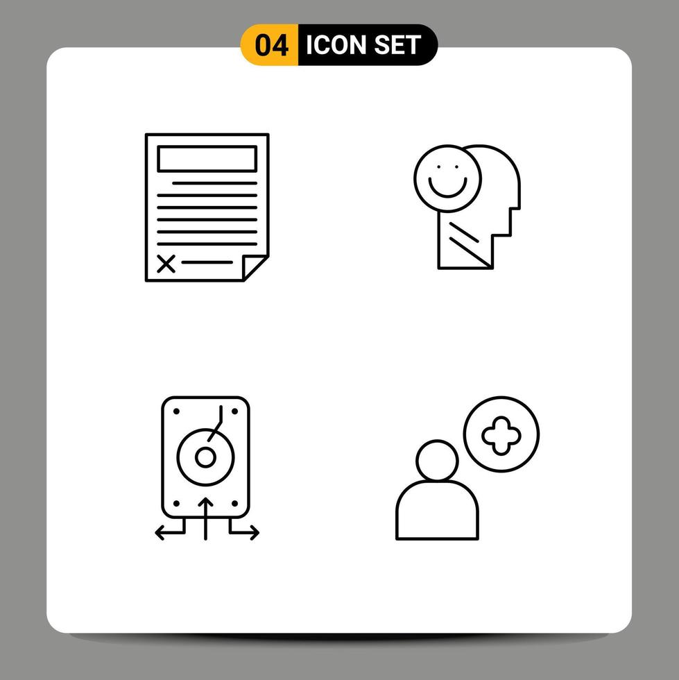 Pictogram Set of 4 Simple Filledline Flat Colors of contract optimism page happy data Editable Vector Design Elements