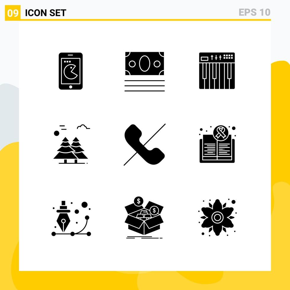 Pack of 9 Modern Solid Glyphs Signs and Symbols for Web Print Media such as scandinavia canada controller arctic music Editable Vector Design Elements
