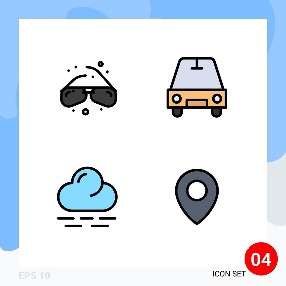 Pack of 4 Modern Filledline Flat Colors Signs and Symbols for Web Print Media such as glasses weather geek transport map Editable Vector Design Elements