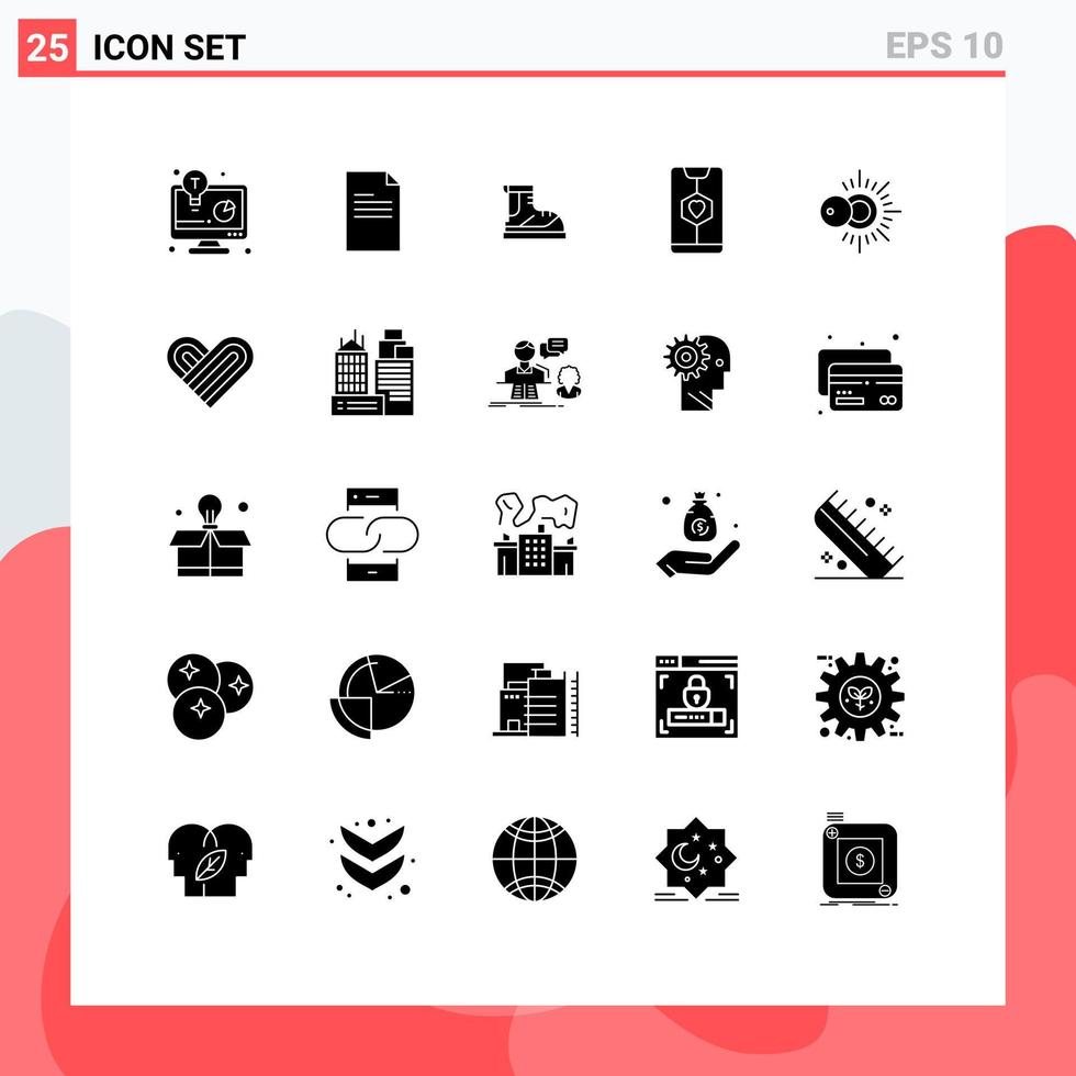 Modern Set of 25 Solid Glyphs and symbols such as wedding heart boots date boot Editable Vector Design Elements