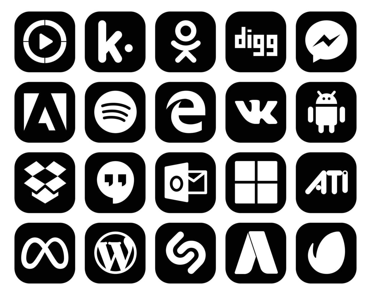 paquete de 20 íconos de redes sociales que incluye facebook ati edge microsoft hangouts vector