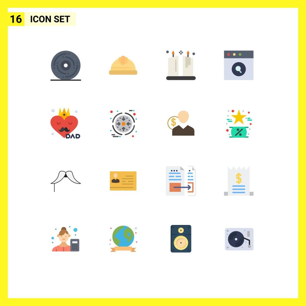 Set of 16 Vector Flat Colors on Grid for dad search labour helmet mac ornamental Editable Pack of Creative Vector Design Elements
