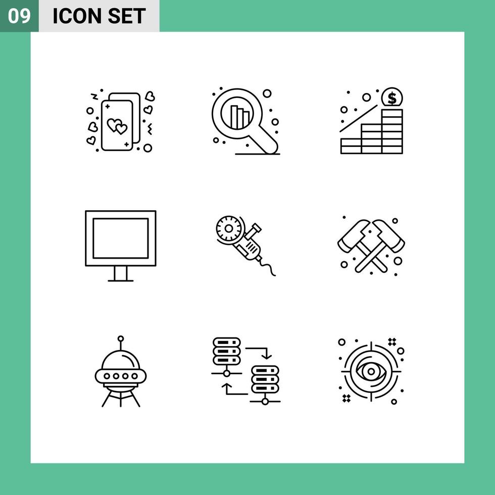 grupo de 9 esquemas modernos establecidos para sierra circular tv crecimiento aparatos de televisión elementos de diseño vectorial editables vector