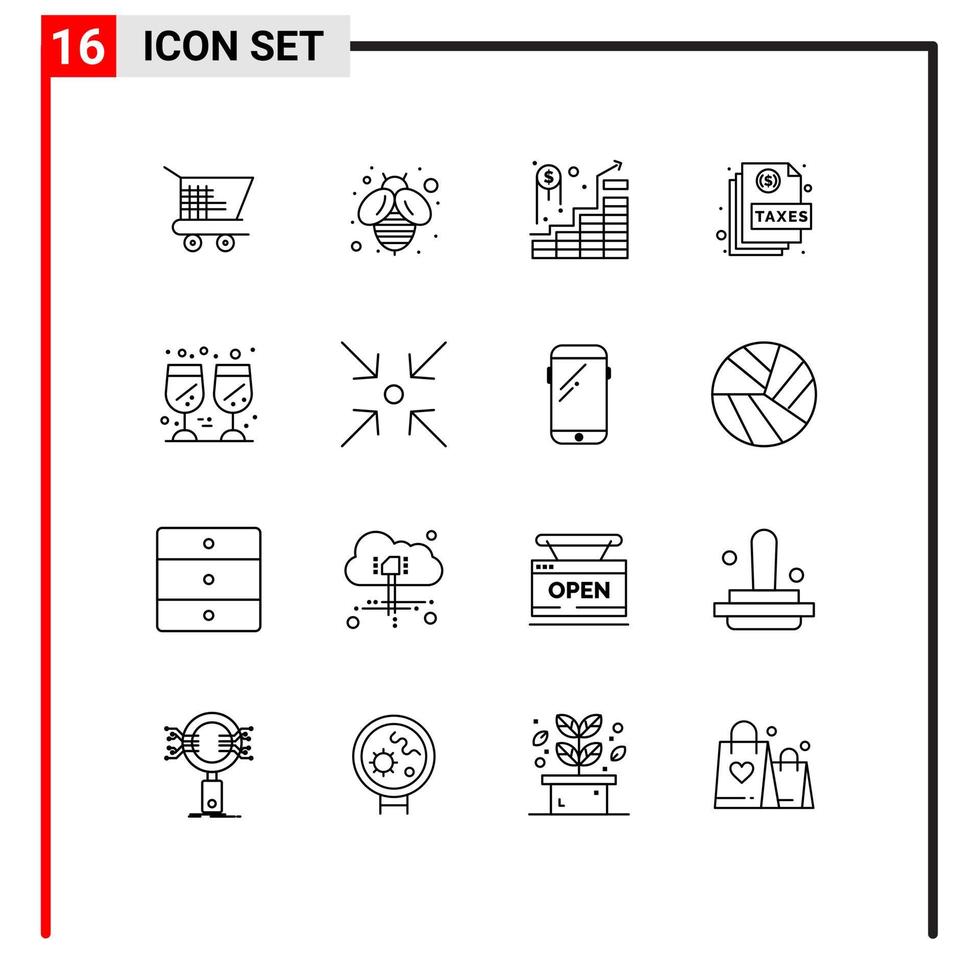 16 Universal Outline Signs Symbols of wine drink successful sheet file Editable Vector Design Elements