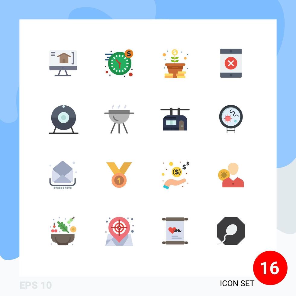 conjunto de 16 iconos de interfaz de usuario modernos signos de símbolos para dispositivos de barbacoa dinero cámara smartphone paquete editable de elementos de diseño de vectores creativos