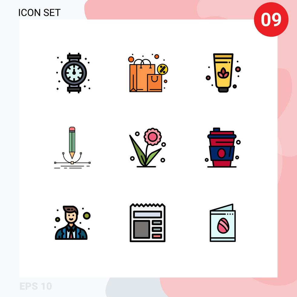 conjunto de 9 iconos de interfaz de usuario modernos símbolos signos para elementos de diseño vectorial editables de pluma de dibujo de flor flora vector