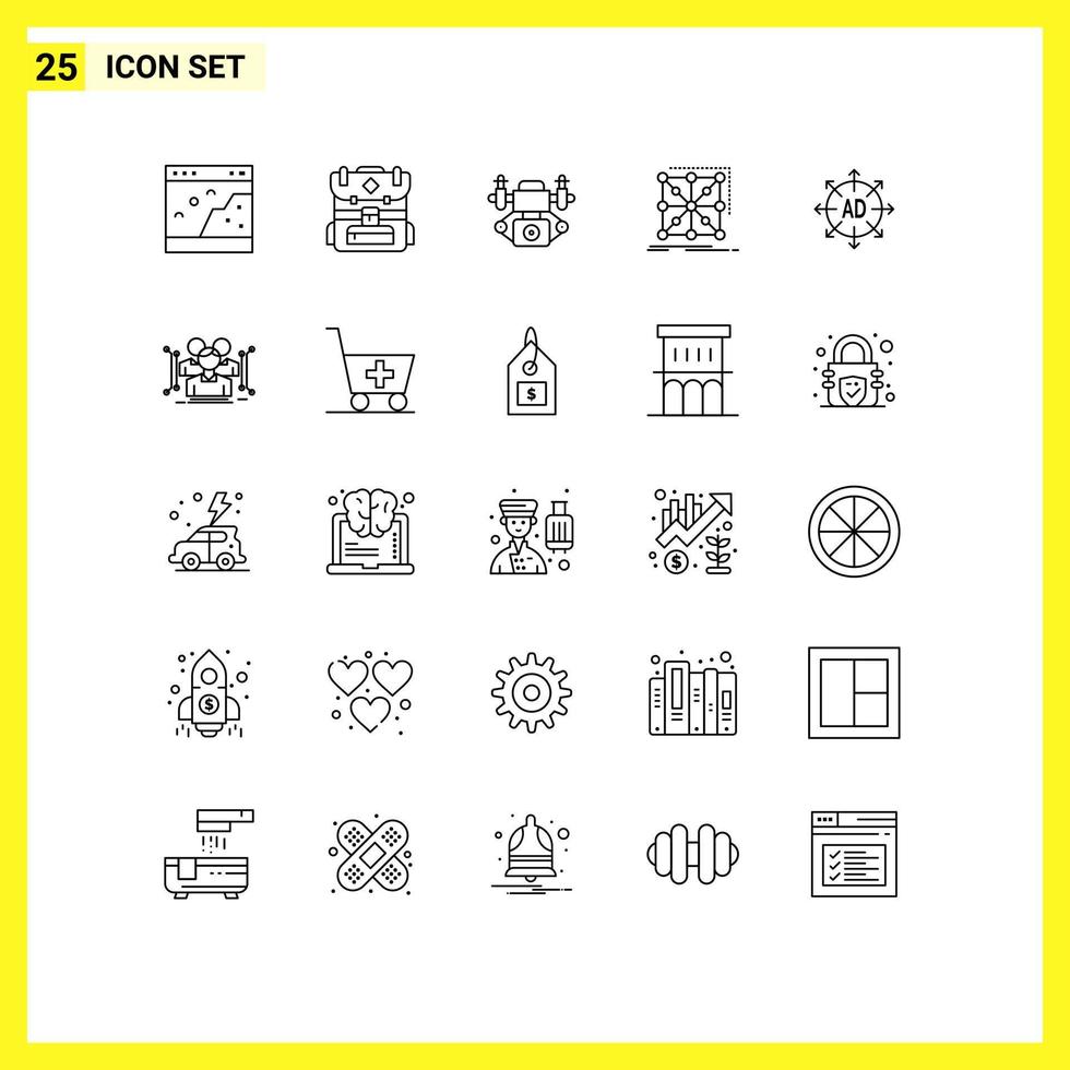 Mobile Interface Line Set of 25 Pictograms of submission complex action cluster framework Editable Vector Design Elements