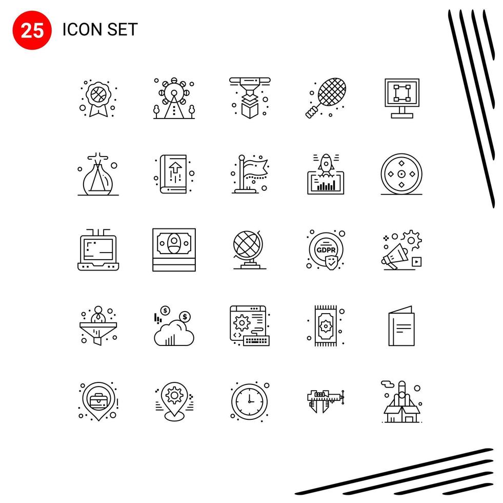 25 Creative Icons Modern Signs and Symbols of design crop printer tennis rocket Editable Vector Design Elements