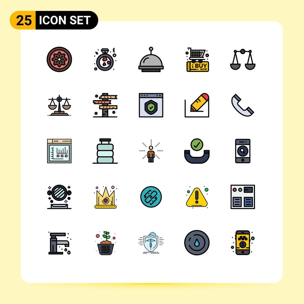 conjunto de 25 iconos de interfaz de usuario modernos símbolos signos para justicia propuesta de compra comercio viernes negro elementos de diseño vectorial editables vector