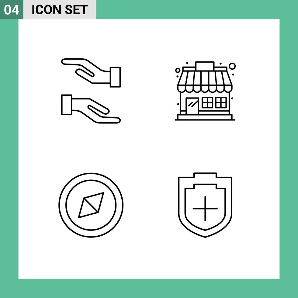 Group of 4 Filledline Flat Colors Signs and Symbols for care plus market store shield Editable Vector Design Elements