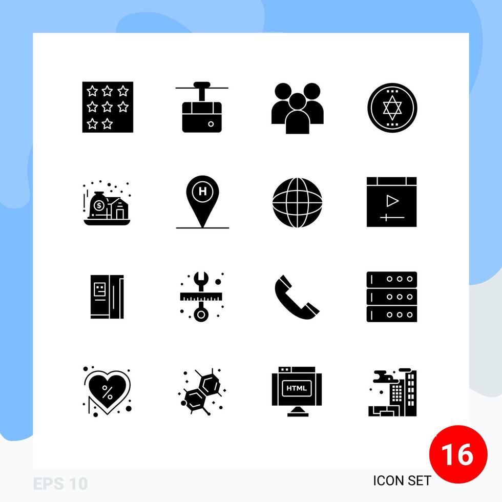Solid Glyph Pack of 16 Universal Symbols of asset halloween transport circle organization Editable Vector Design Elements