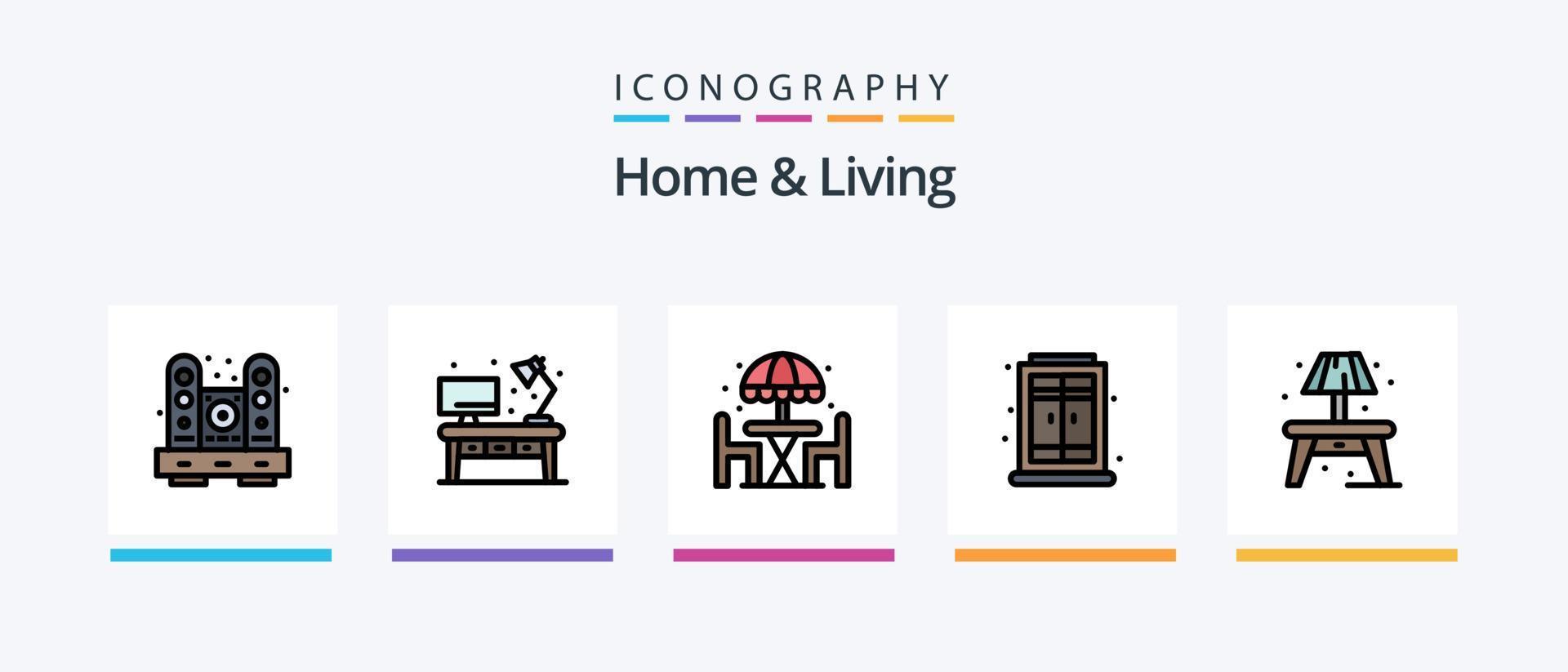 Home And Living Line Filled 5 Icon Pack Including living. watch. home. time. home. Creative Icons Design vector