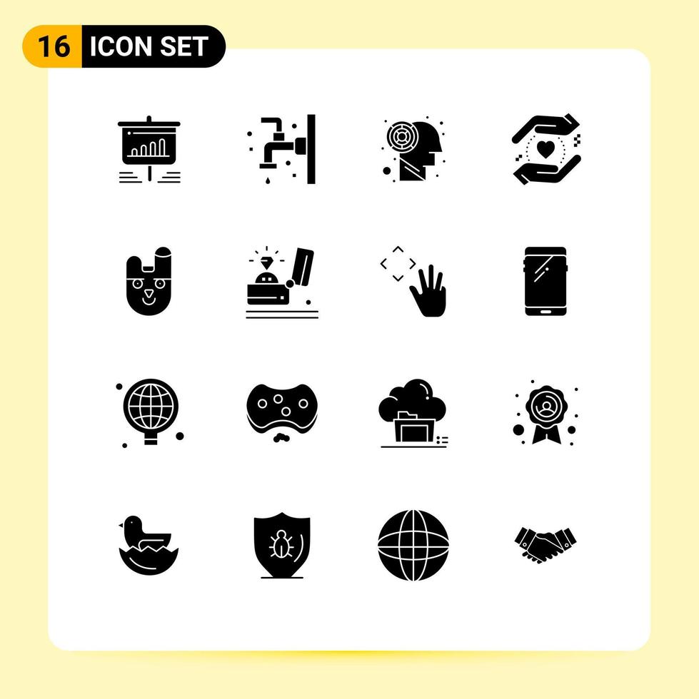 Stock Vector Icon Pack of 16 Line Signs and Symbols for bunny love faucet safe brain Editable Vector Design Elements