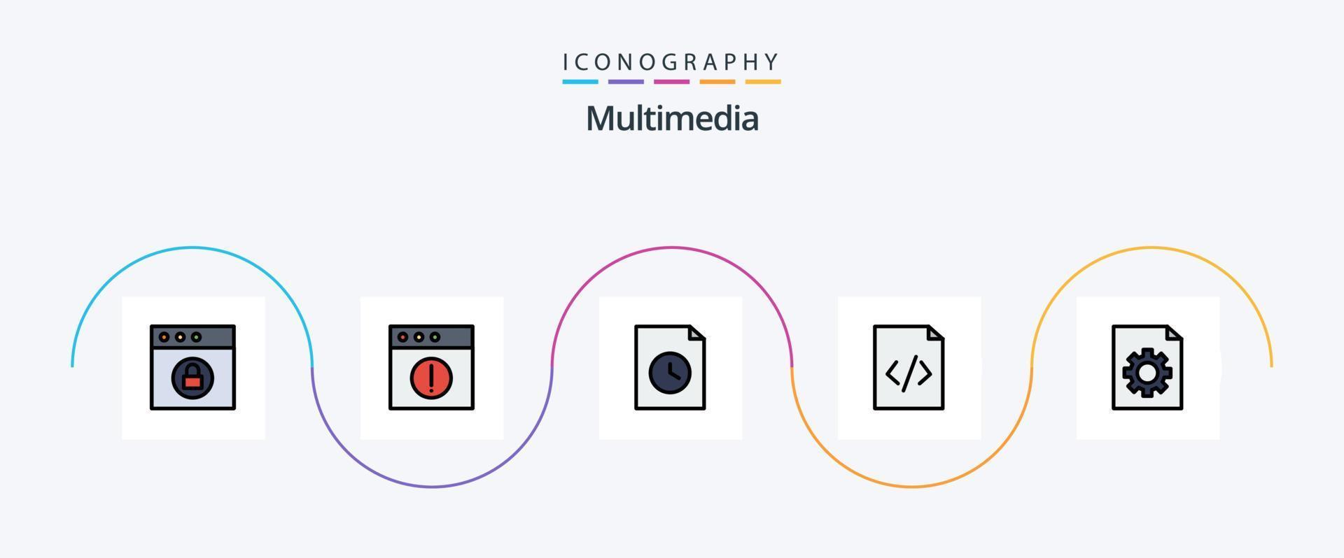 Multimedia Line Filled Flat 5 Icon Pack Including . history. file. control vector
