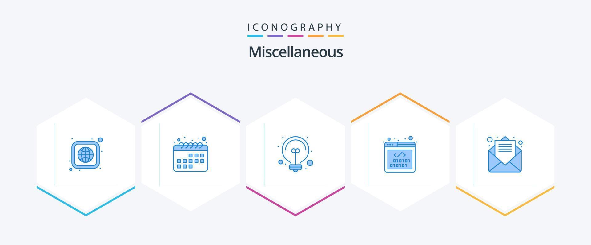 Miscellaneous 25 Blue icon pack including message. bulb. web. coding vector