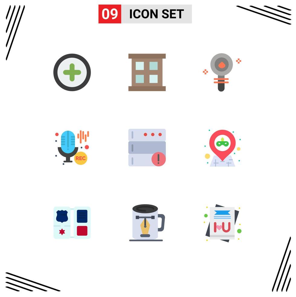 9 Creative Icons Modern Signs and Symbols of server alert cell recording microphone Editable Vector Design Elements