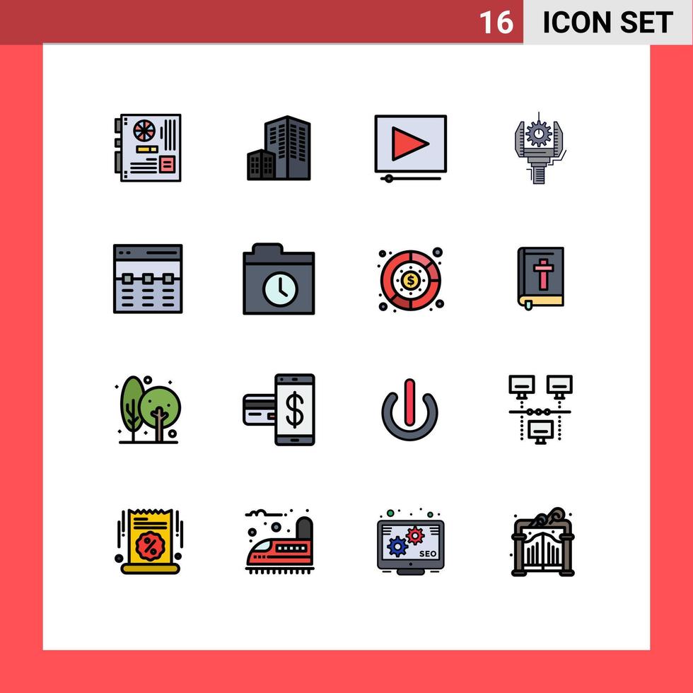 Set of 16 Modern UI Icons Symbols Signs for header robotics video production industry Editable Creative Vector Design Elements