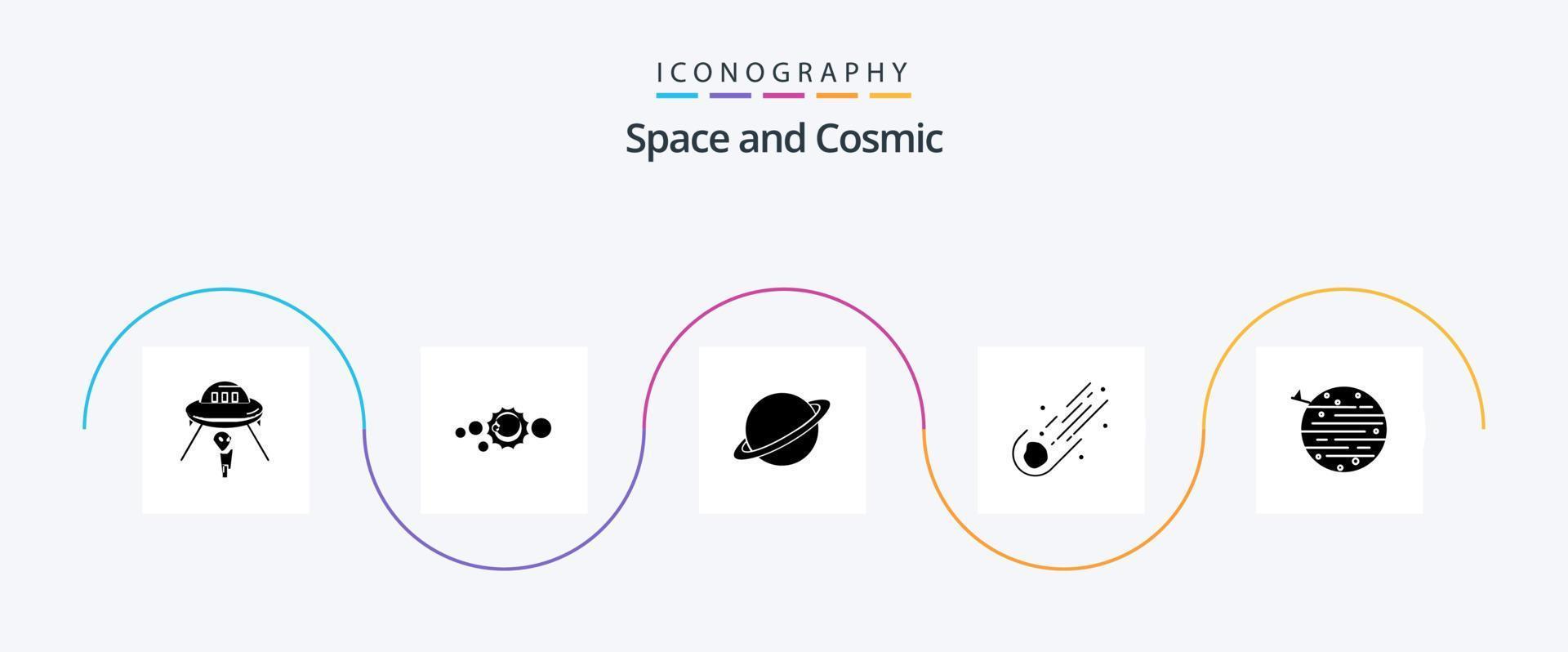 Space Glyph 5 Icon Pack Including meteor. asteroid. solar system. mars. moon vector