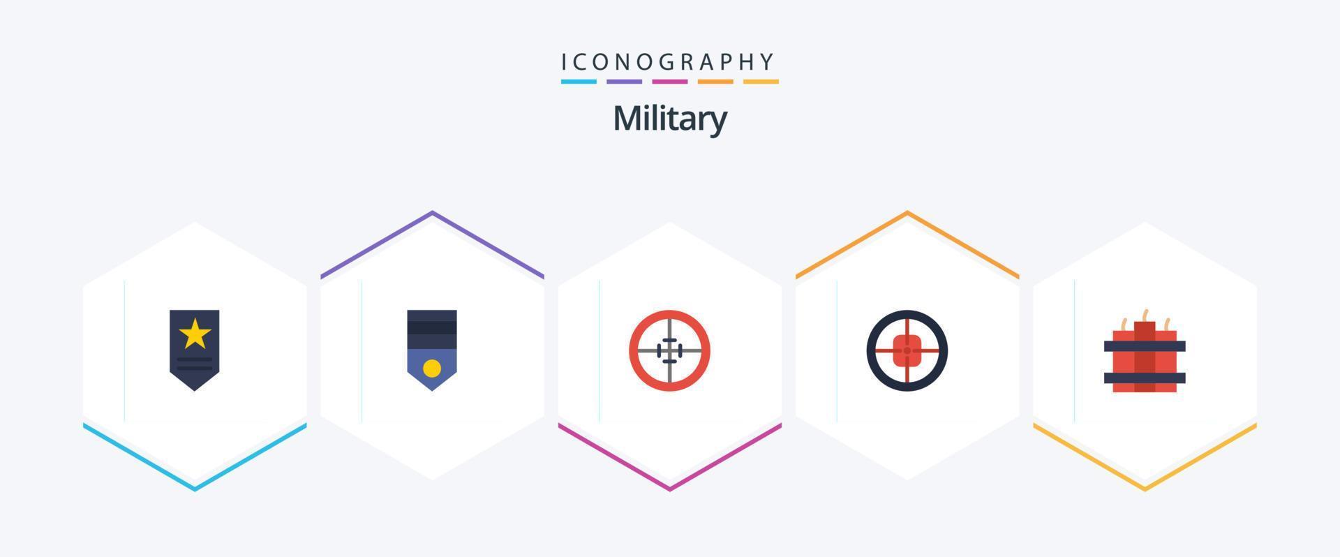 paquete militar de 25 íconos planos que incluye. Temporizador. ejército. dinamita. objetivo vector