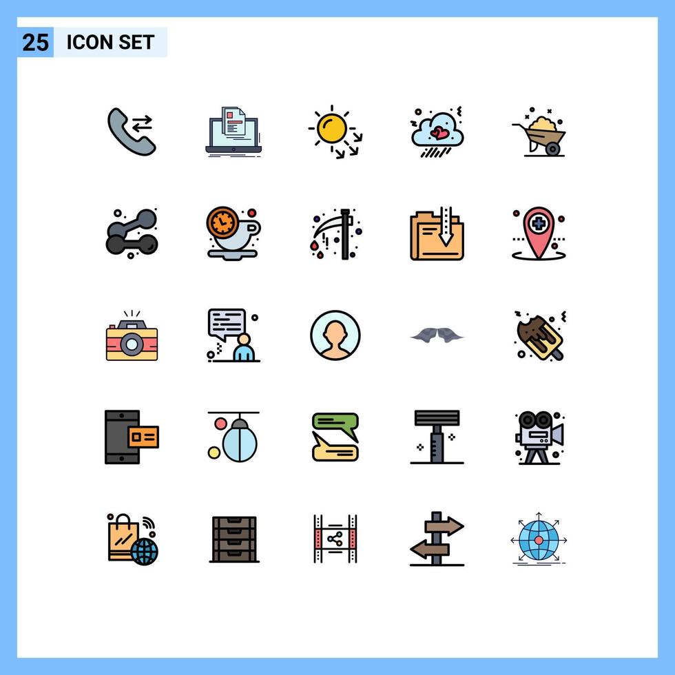 Pictogram Set of 25 Simple Filled line Flat Colors of construction heart dermatology love cloud Editable Vector Design Elements