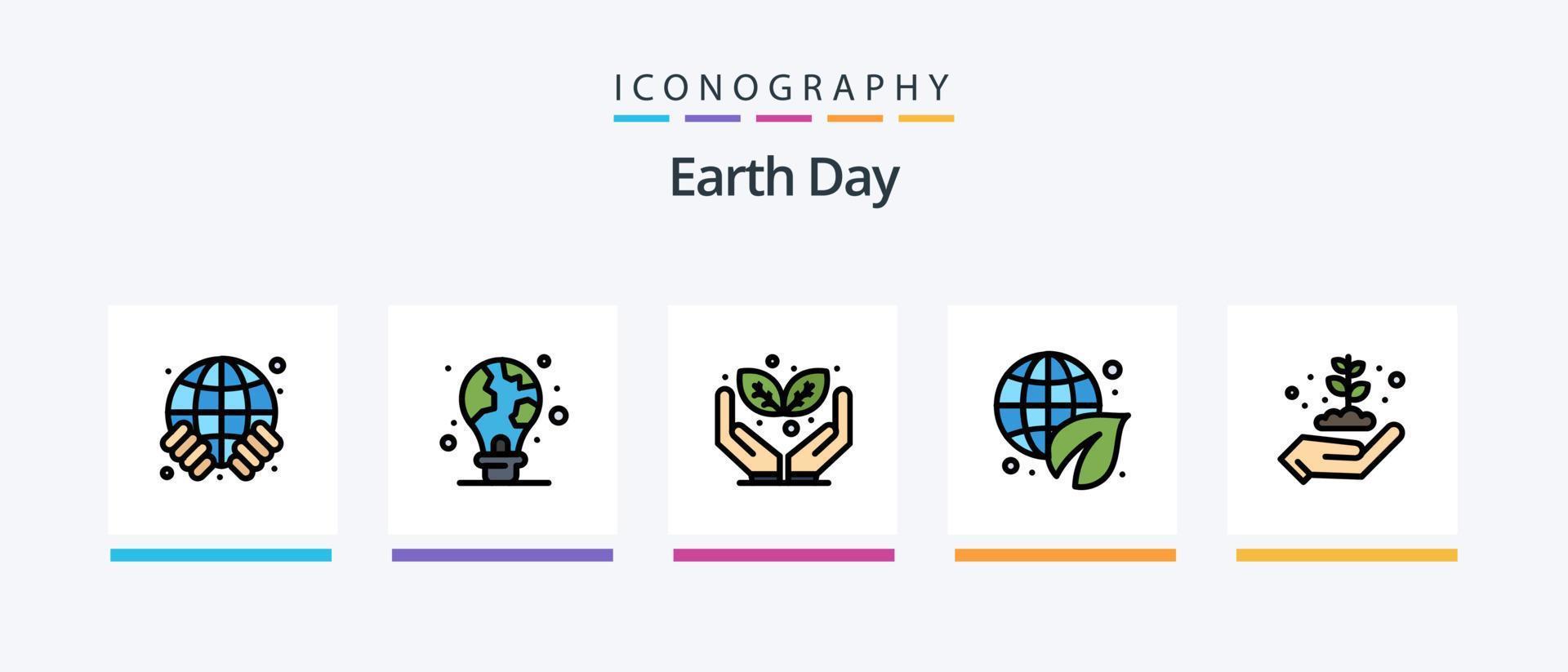 Earth Day Line Filled 5 Icon Pack Including light bulb. green. globe. protection. gear. Creative Icons Design vector