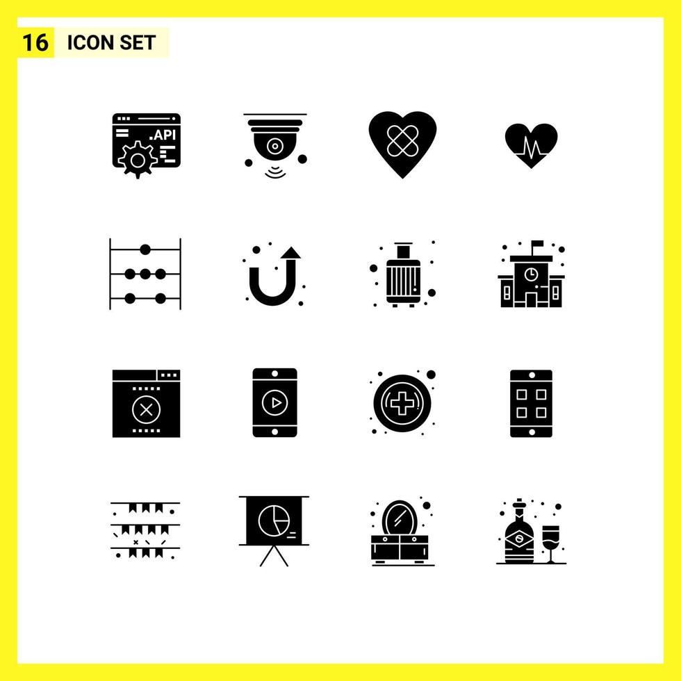 Stock Vector Icon Pack of 16 Line Signs and Symbols for science abacus heal pulse heart Editable Vector Design Elements