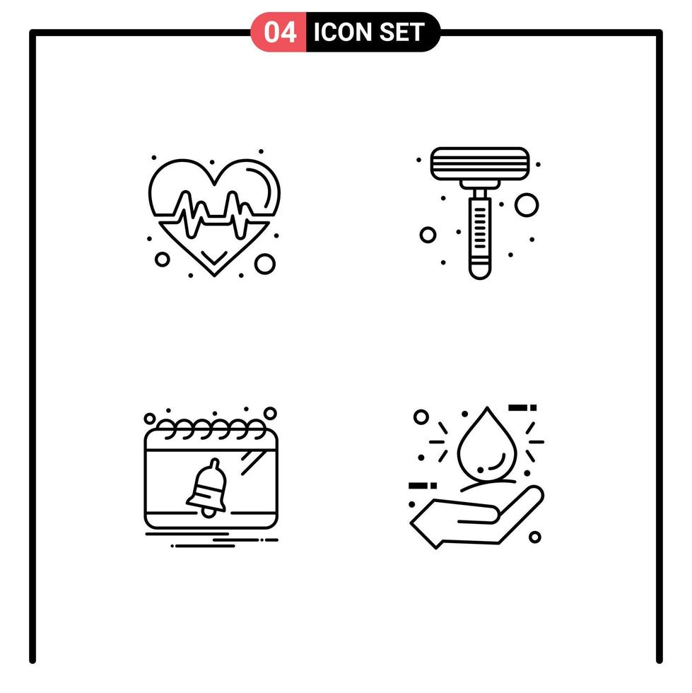 Line Pack of 4 Universal Symbols of pulse date science shaving bio Editable Vector Design Elements