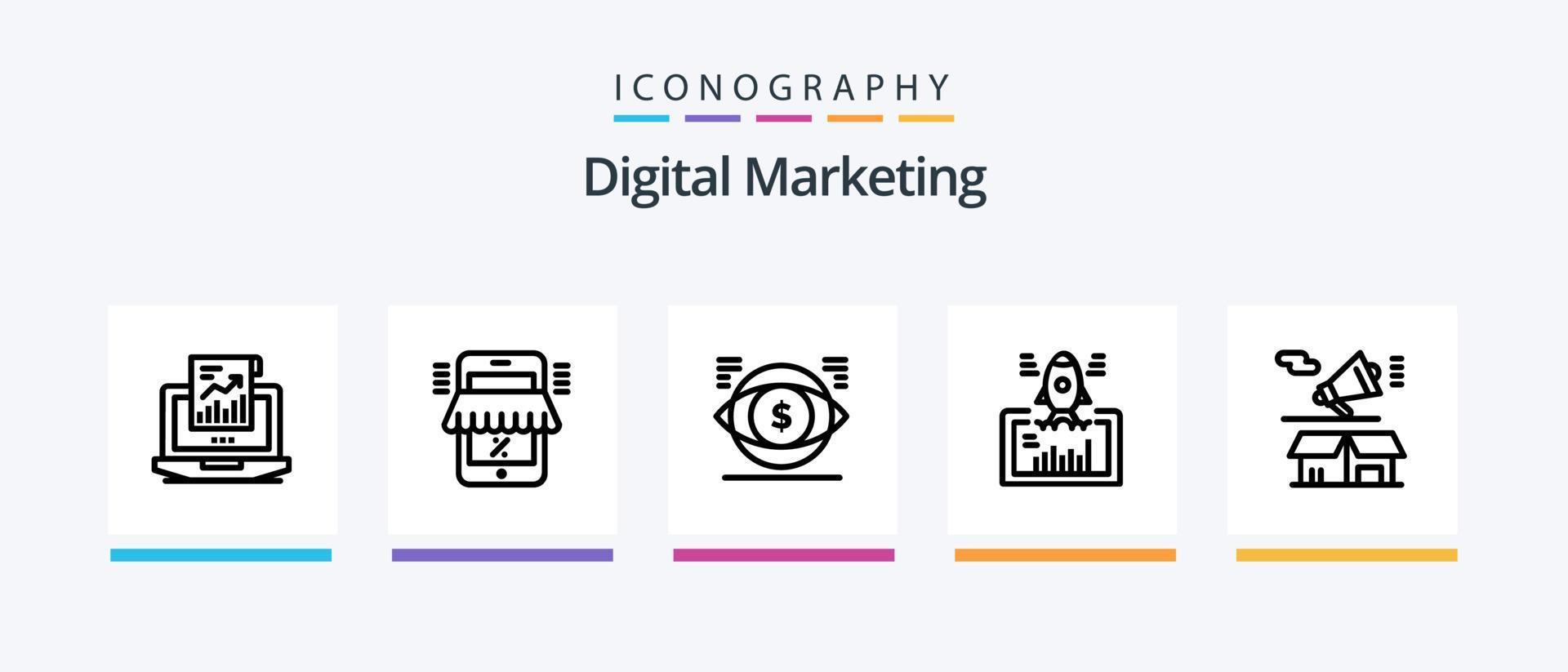 Digital Marketing Line 5 Icon Pack Including touch. click. marketplace. audiance. marketing. Creative Icons Design vector