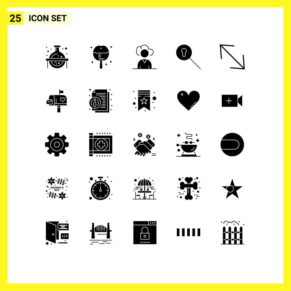 Pack of 25 Modern Solid Glyphs Signs and Symbols for Web Print Media such as mail box corner cloud arrow search Editable Vector Design Elements