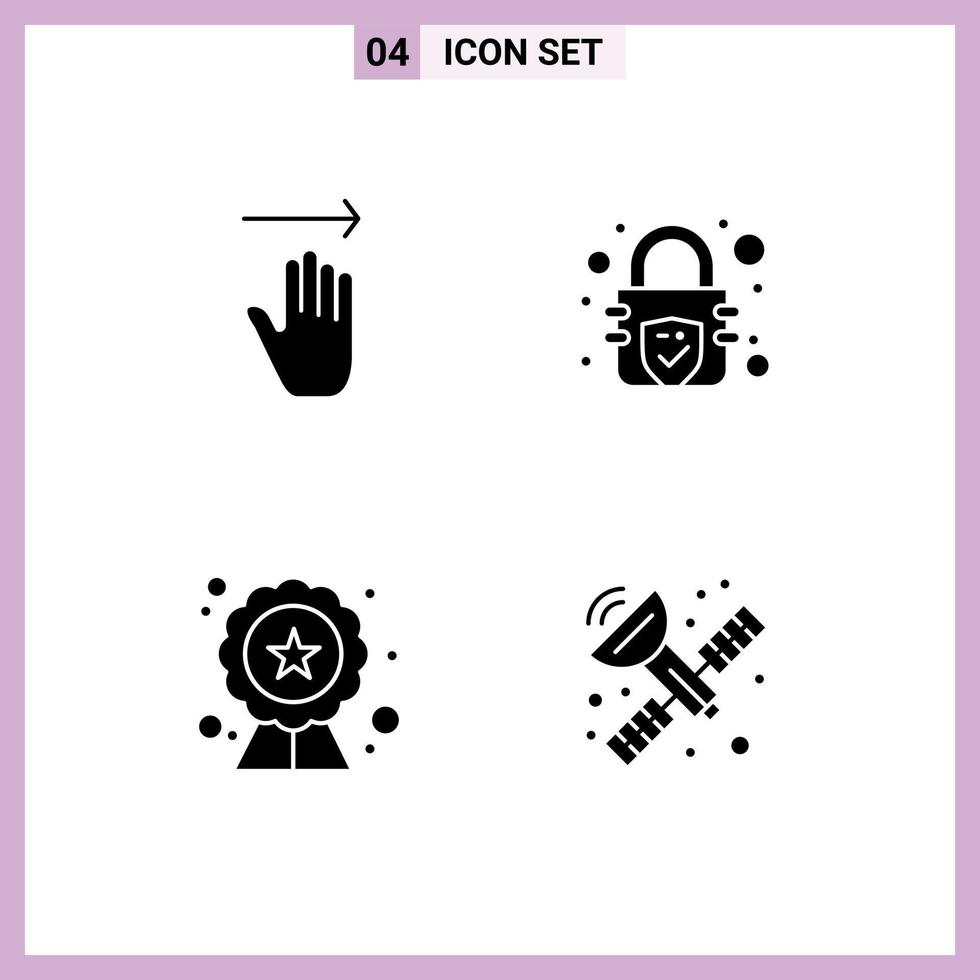 Group of 4 Solid Glyphs Signs and Symbols for hand badge right security communication Editable Vector Design Elements