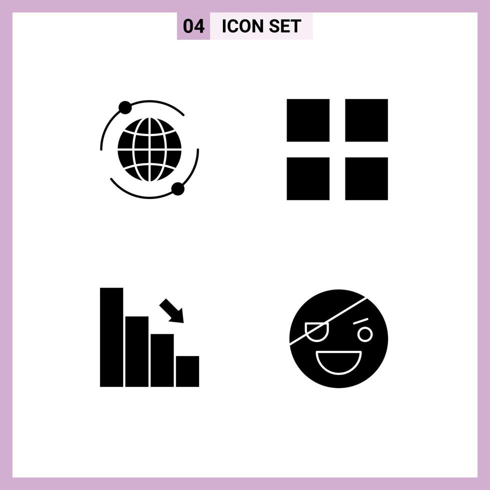 Universal Icon Symbols Group of 4 Modern Solid Glyphs of world down grid bar halloween Editable Vector Design Elements