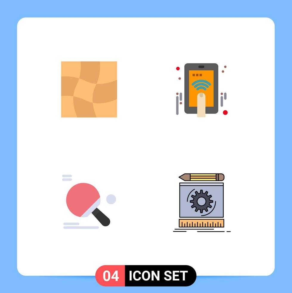 Set of 4 Modern UI Icons Symbols Signs for distort table tennis hand gesture ball Editable Vector Design Elements