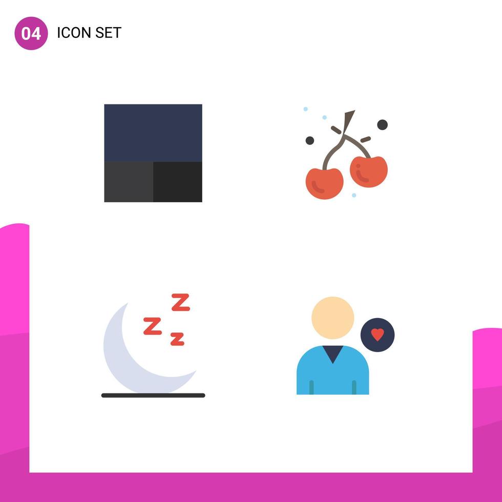 4 Universal Flat Icons Set for Web and Mobile Applications grid heart cherry night like Editable Vector Design Elements