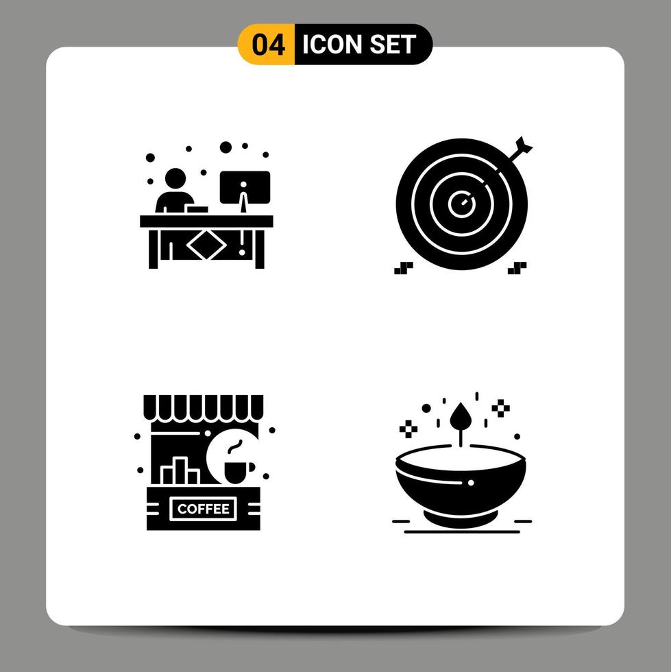 Set of 4 Modern UI Icons Symbols Signs for clerk target front business cafe Editable Vector Design Elements