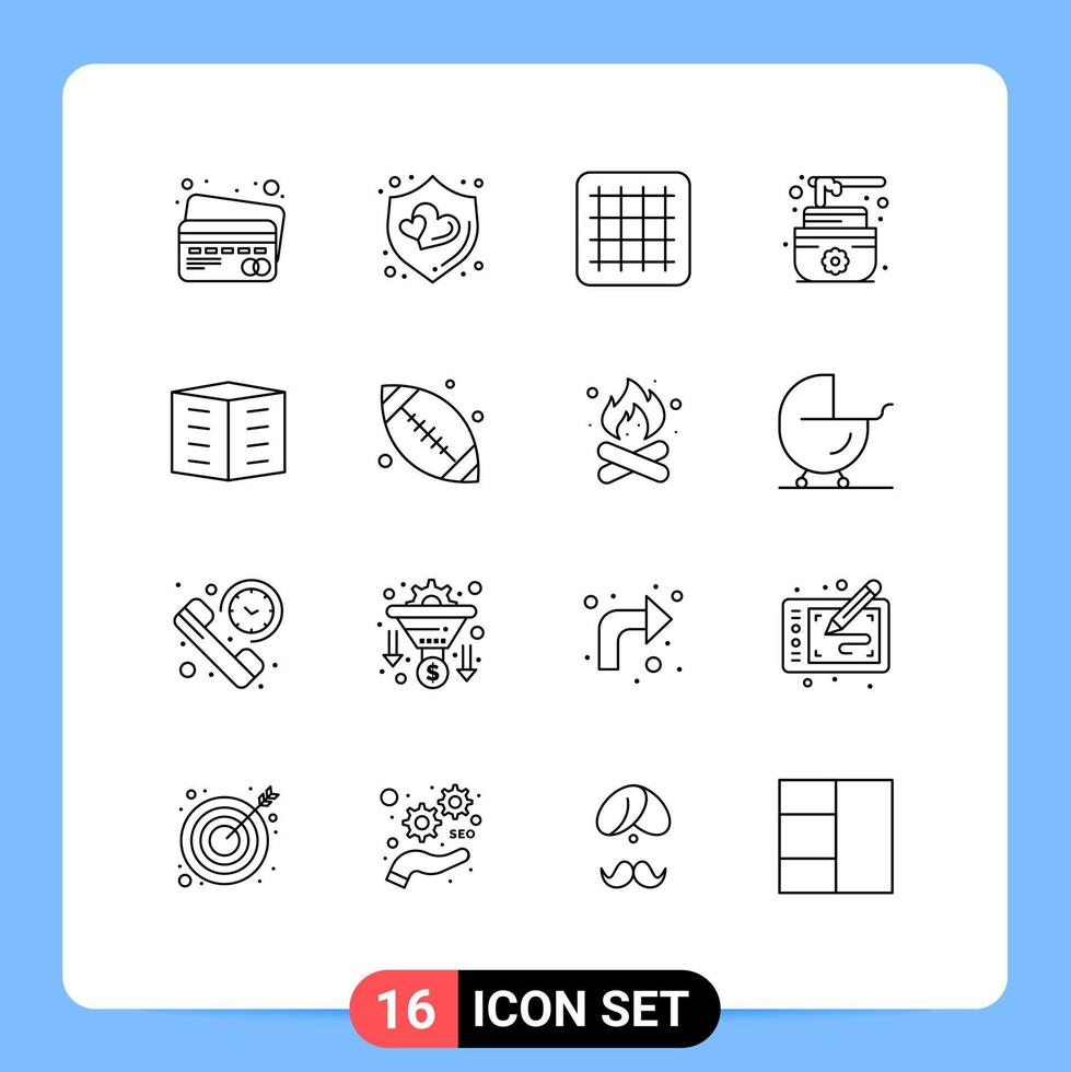 Pictogram Set of 16 Simple Outlines of ball office blocks sauna housing society building Editable Vector Design Elements