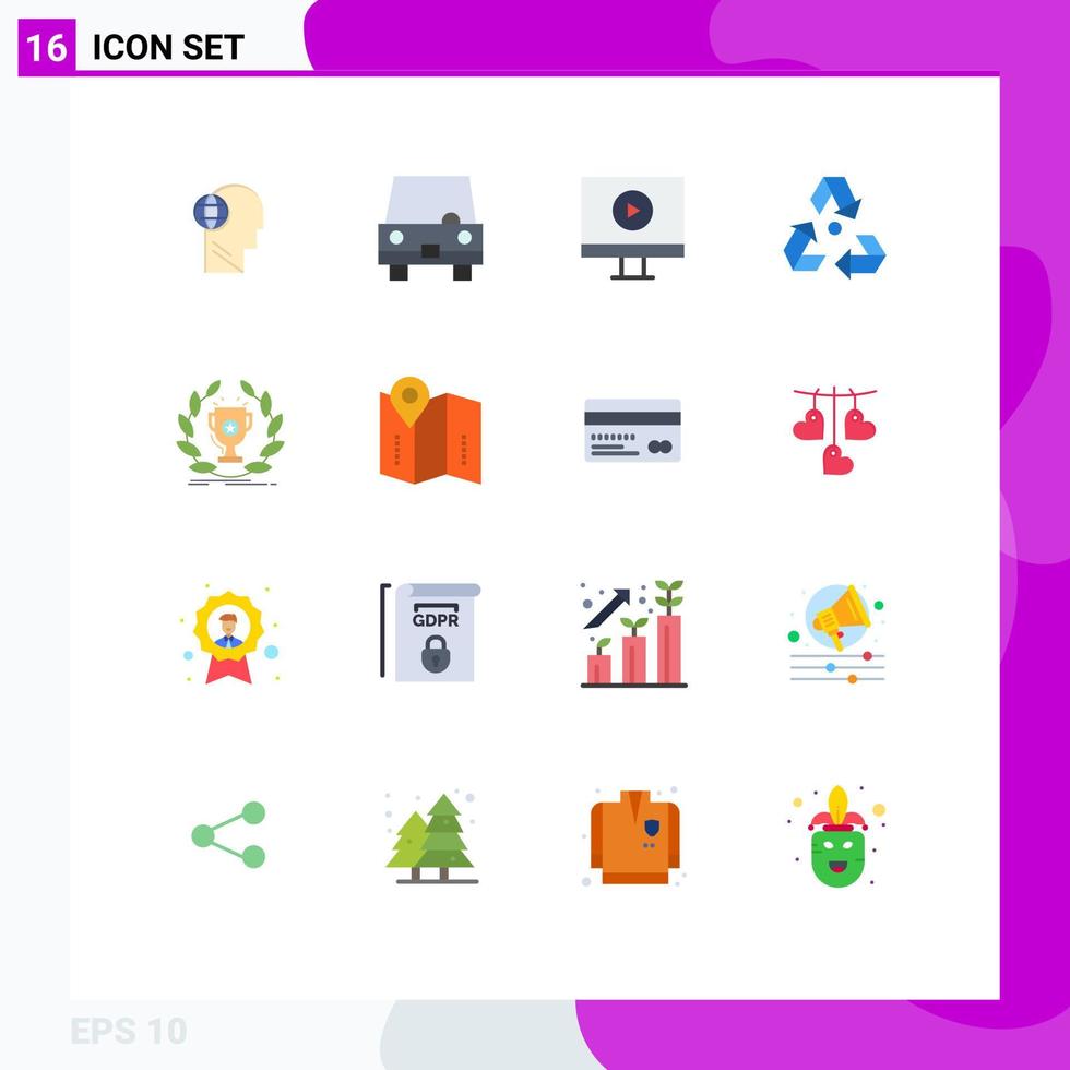 16 Creative Icons Modern Signs and Symbols of green environment transportation ecology video Editable Pack of Creative Vector Design Elements