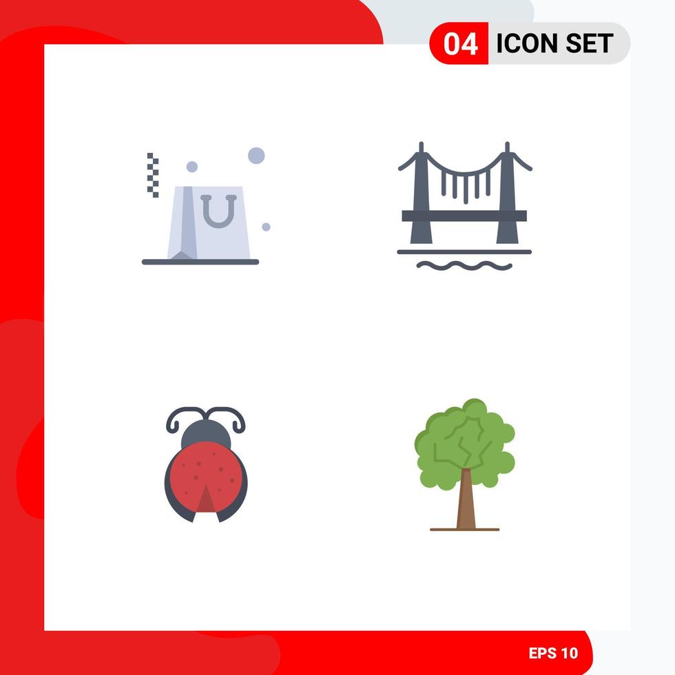 4 Creative Icons Modern Signs and Symbols of bag ladybug bridge cityscape tree Editable Vector Design Elements