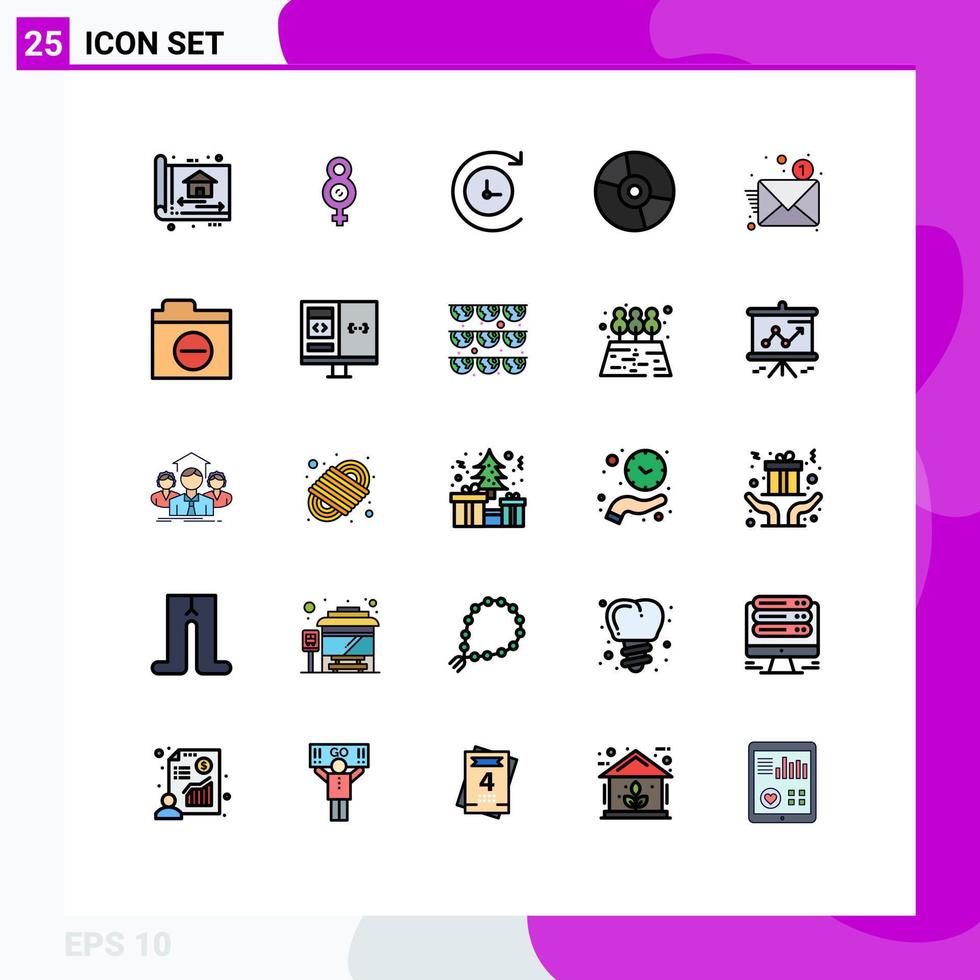 Pictogram Set of 25 Simple Filled line Flat Colors of notification email backup technology electronics Editable Vector Design Elements