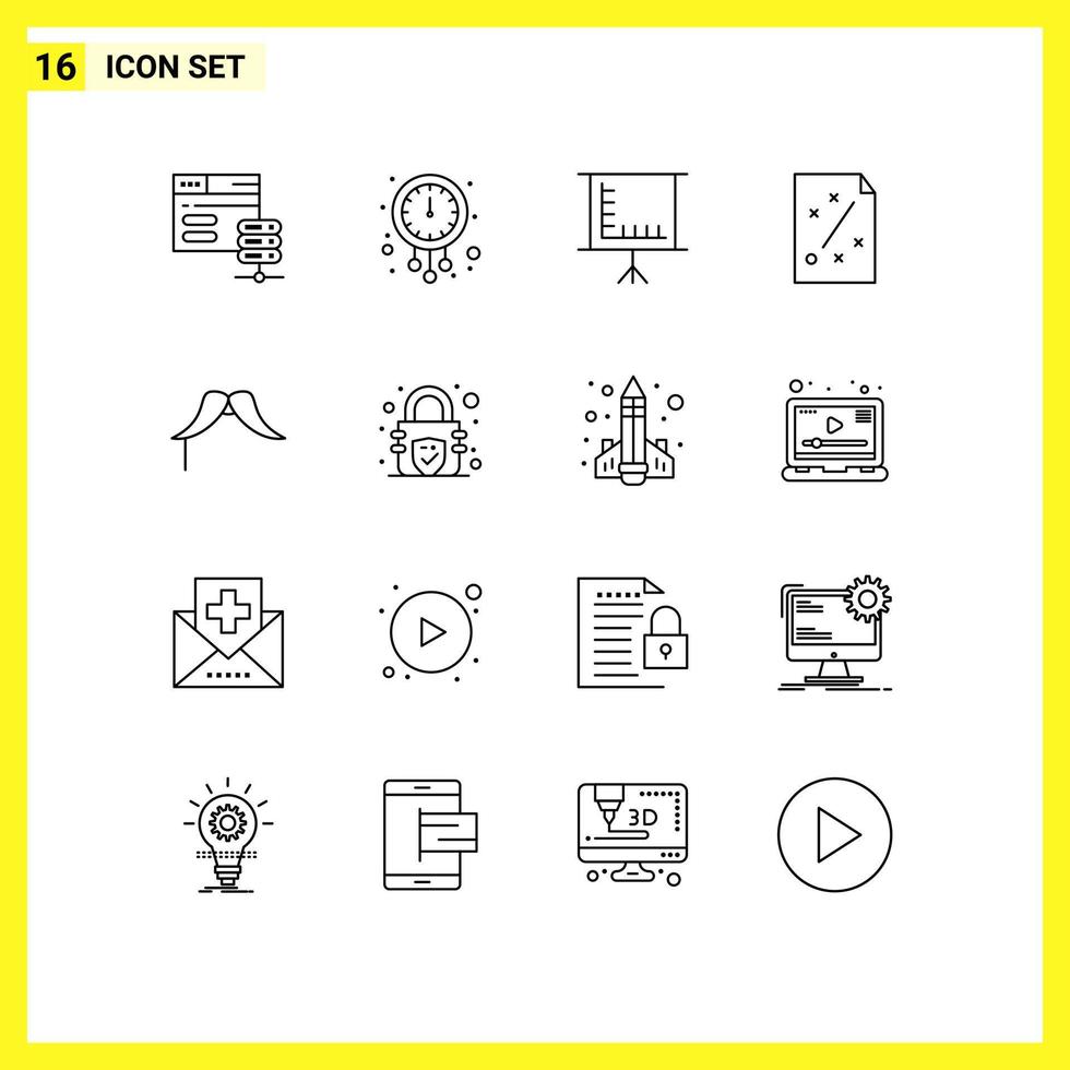 16 Thematic Vector Outlines and Editable Symbols of moustache project watch plan business Editable Vector Design Elements