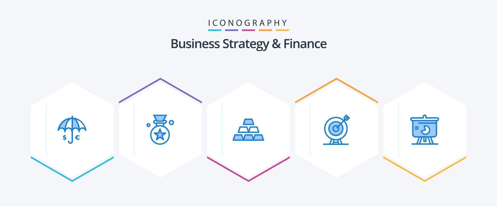 Business Strategy And Finance 25 Blue icon pack including goal. achievement. price. dart. stack vector