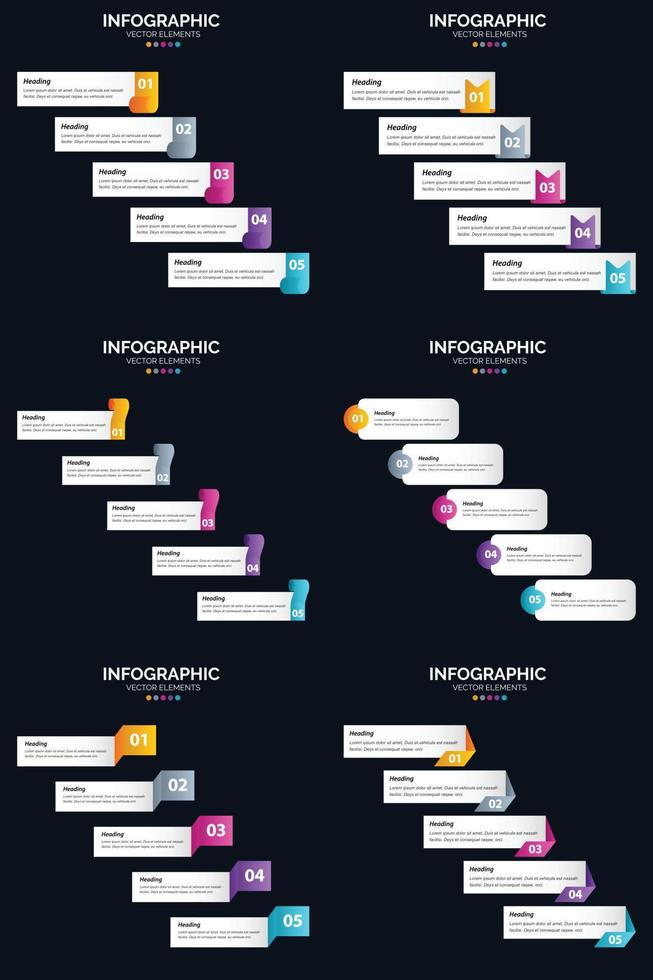 Vector 6 Infographics Pack Presentation slide template 5 Steps cycle diagrams and timelines