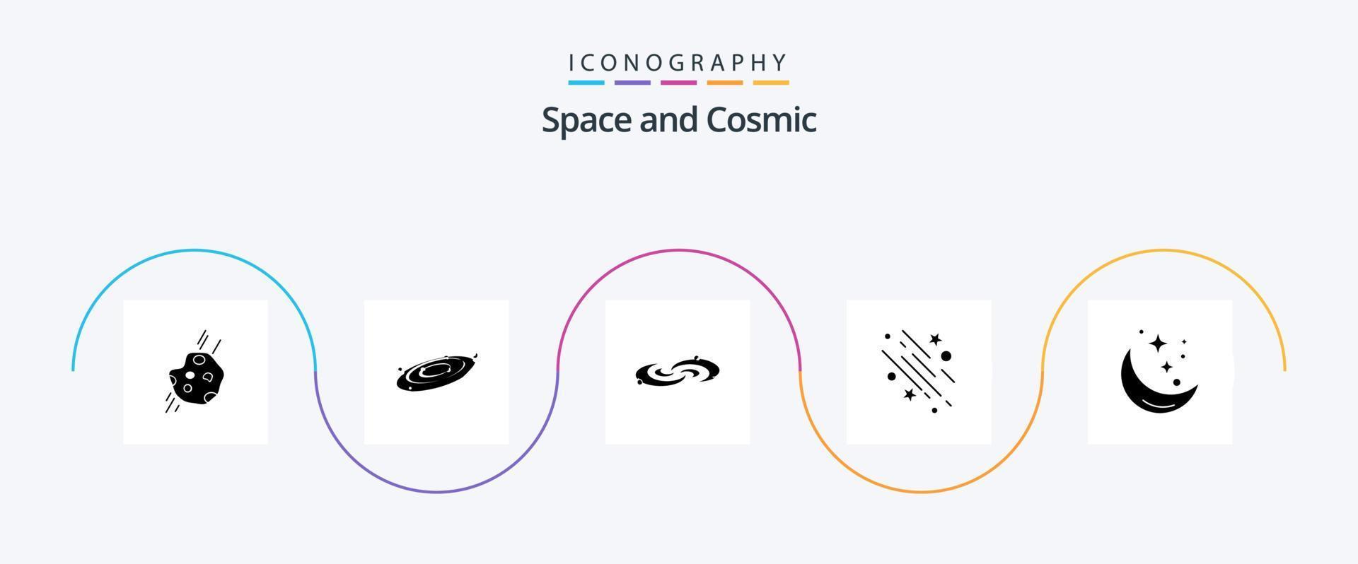 paquete de iconos de glifo espacial 5 que incluye estrella. luna. sistema. estrellas. descendente vector