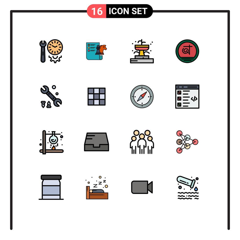 Group of 16 Flat Color Filled Lines Signs and Symbols for wrench bangladeshi planning bangladesh park Editable Creative Vector Design Elements