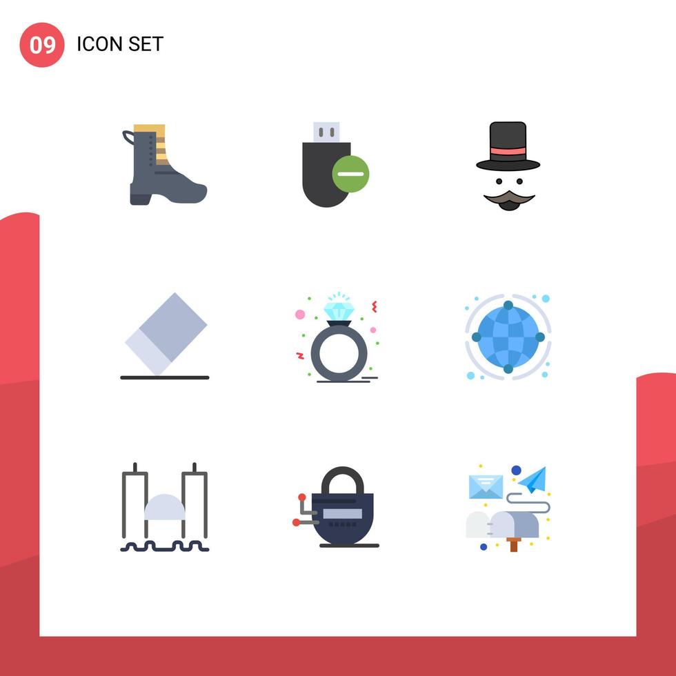 paquete de iconos de vector de stock de 9 signos y símbolos de línea para elementos de diseño de vector editables de sombrero de goma de palo de diamante de anillo