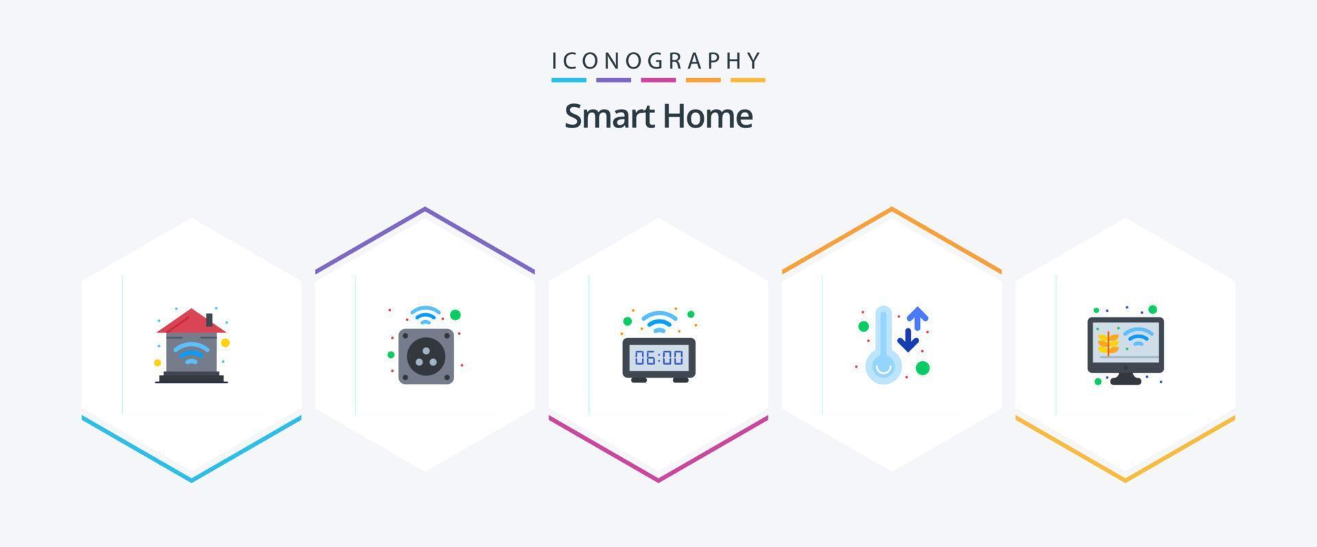 Smart Home 25 Flat icon pack including weather. temperature. power. smart. time vector