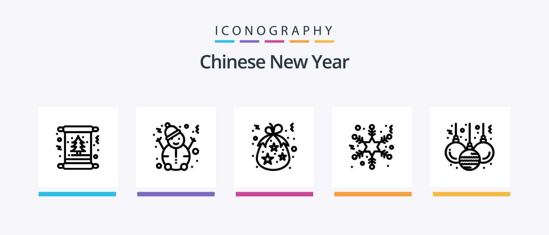 Chinese New Year Line 5 Icon Pack Including currency. chinese. holiday. cash. flower. Creative Icons Design vector