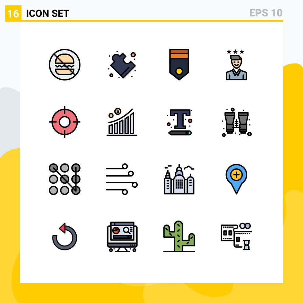 16 Universal Flat Color Filled Lines Set for Web and Mobile Applications basic job badge growth business Editable Creative Vector Design Elements
