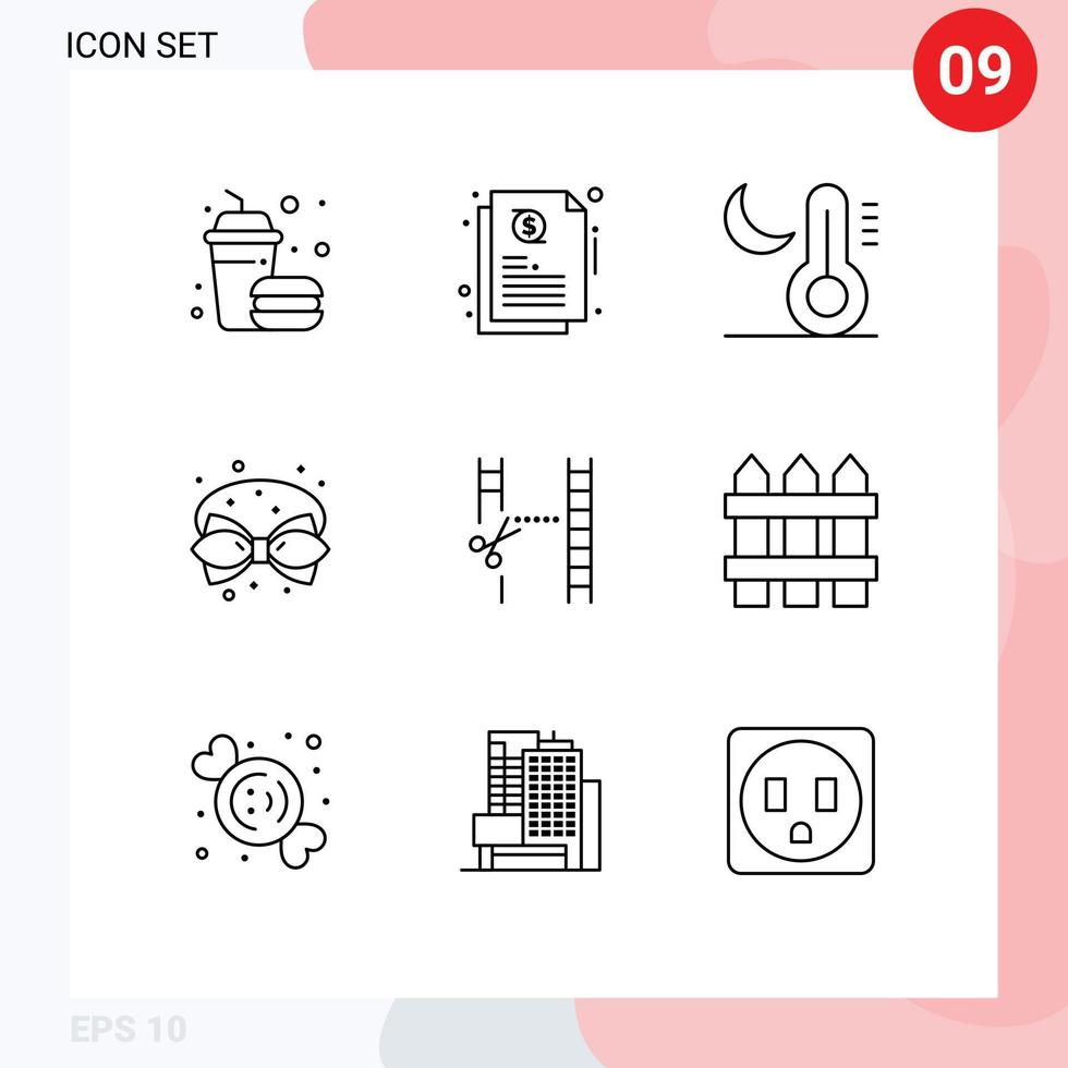 Universal Icon Symbols Group of 9 Modern Outlines of cinematography ribbon moon decoration bow Editable Vector Design Elements