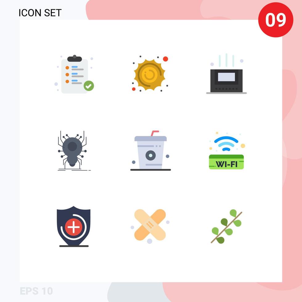 Pictogram Set of 9 Simple Flat Colors of cooking app bath virus insect Editable Vector Design Elements